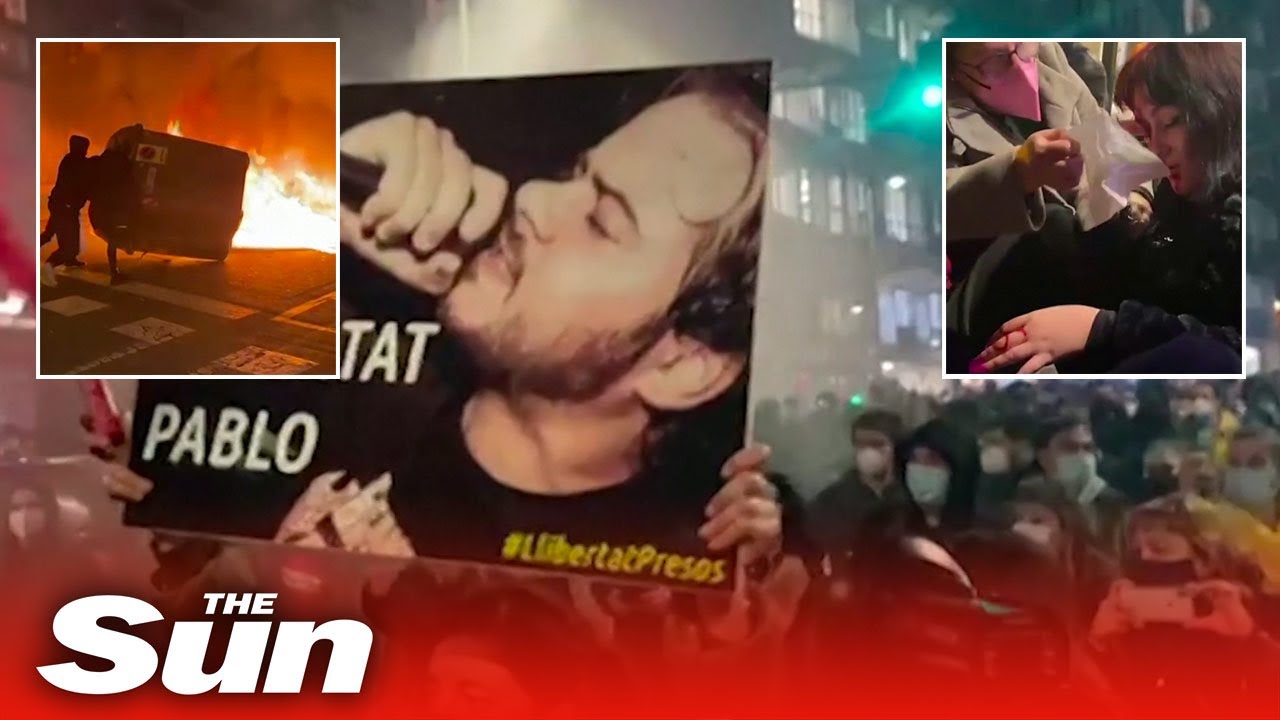 Violent scenes erupt in Barcelona as protesters demand release of rapper, Pablo Hasel