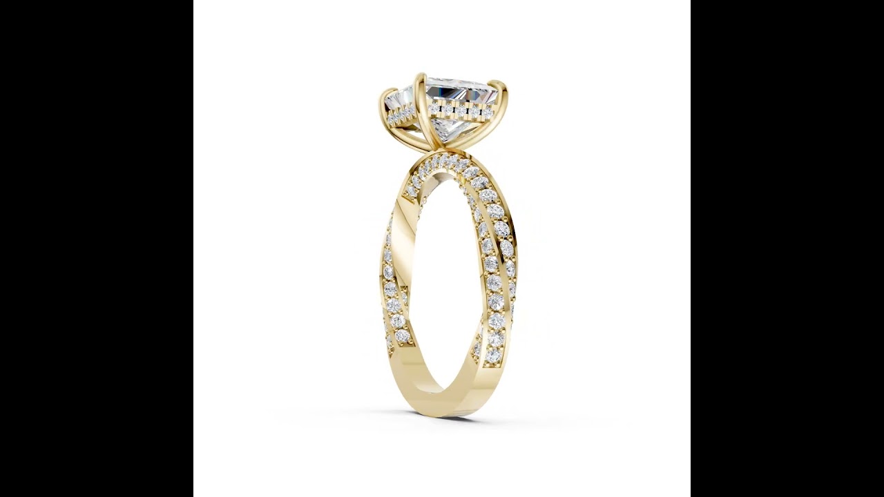 Hidden Halo Princess Cut With Double Row Twisted Ring
