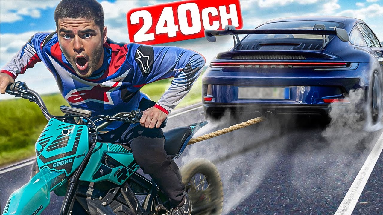 PORSCHE vs MOTO CROSSE ELECTRIQUE SURPUISSANTE !