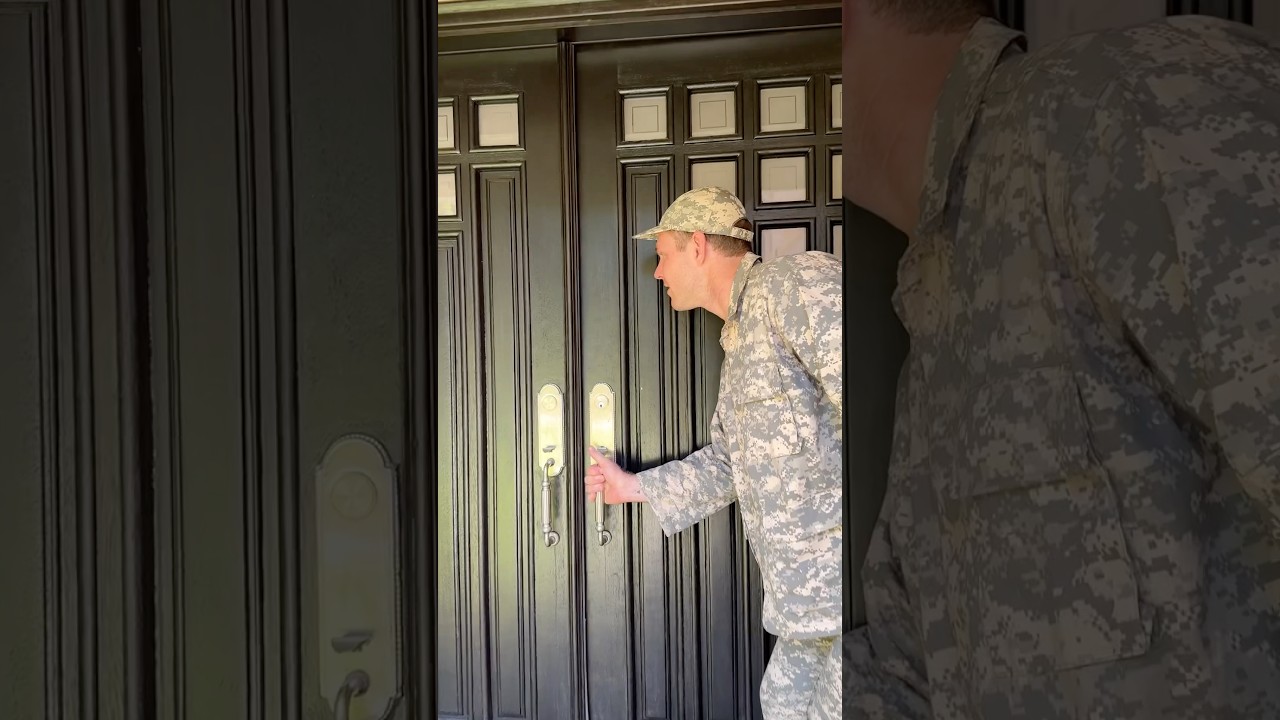Soldier sneaks upstairs to surprise his wife 🥹