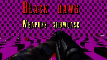display of Black Hawk Doom weapons