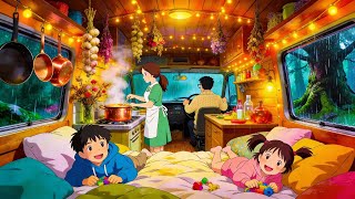 Heavy Rain in Ancient Forest RV Camping 🌧️ Cooking \u0026 Sleeping in a Moving Castle | Ghibli Style ASMR