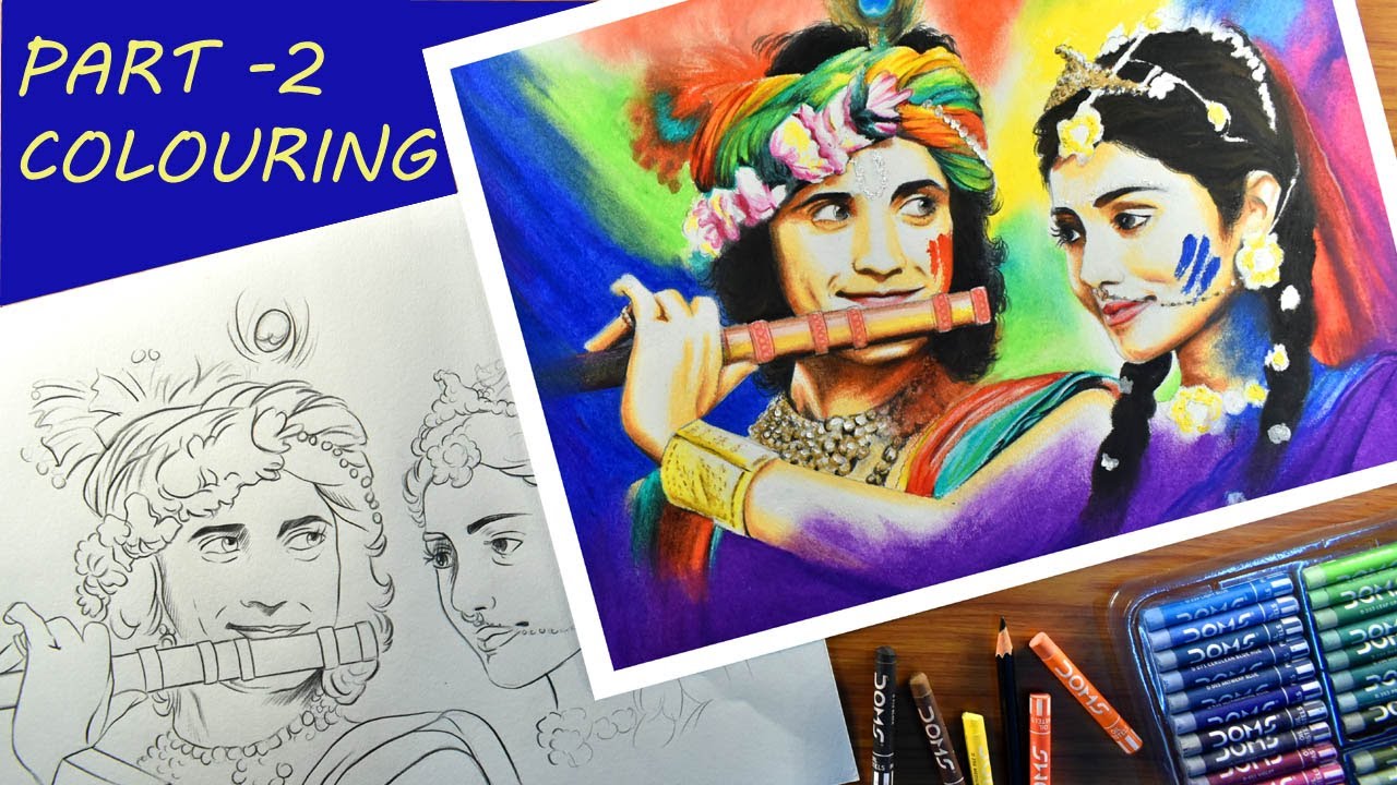 Holi Drawing Radha Krishn Part 2 | Sumedh & Mallika oil pastel ...