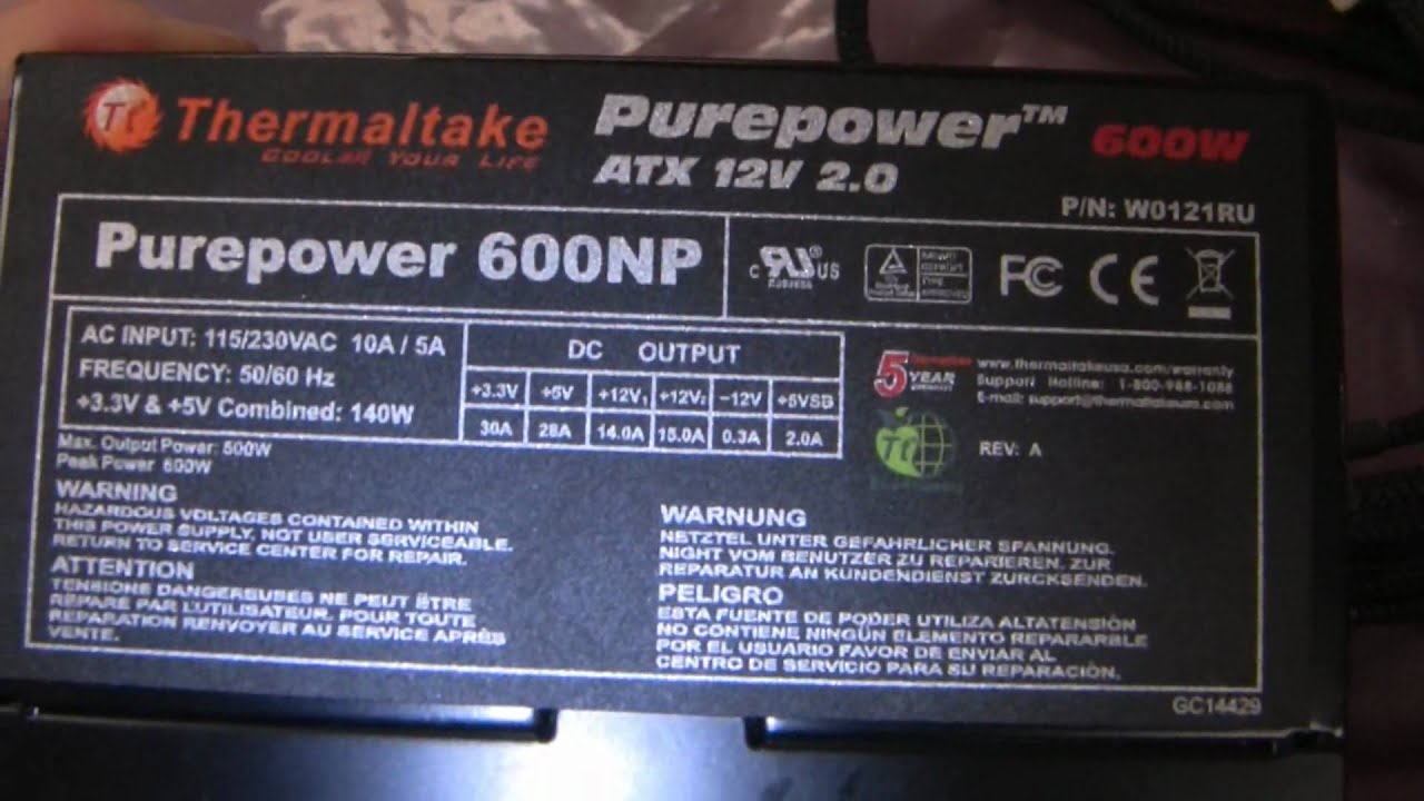 Thermaltake Purepower 600W PSU - YouTube