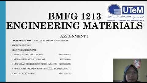 BMFG ENGINEERING MATERIALS  ASSIGNMENT 1