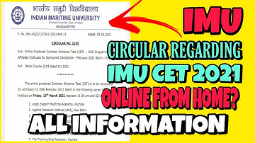 IMU CIRCULAR | Proctored IMU CET February 2021 Application Form | Sponsorship | MarineR Sk