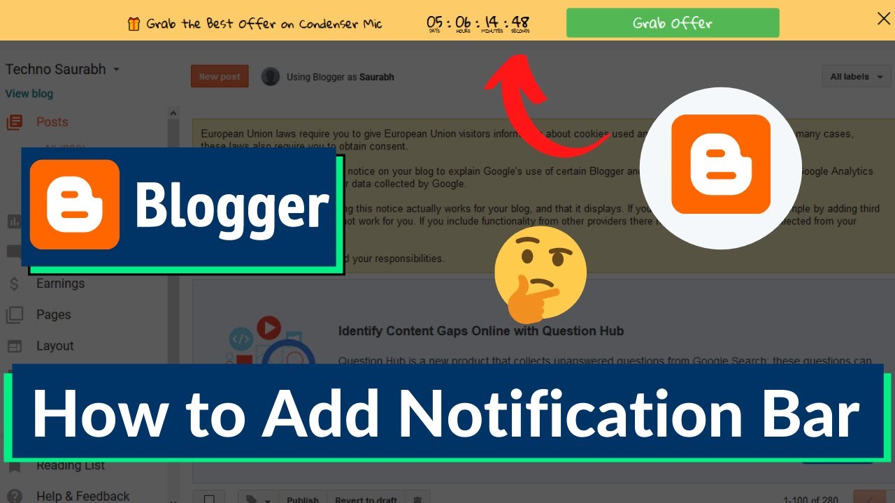 🔥 How to Add Floating Bar in Blogger | Add Notification Bar with Link in Blogger