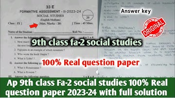ap 9th class Fa-2 social studies question paper 2023-24|9th class social studies fa2  question paper