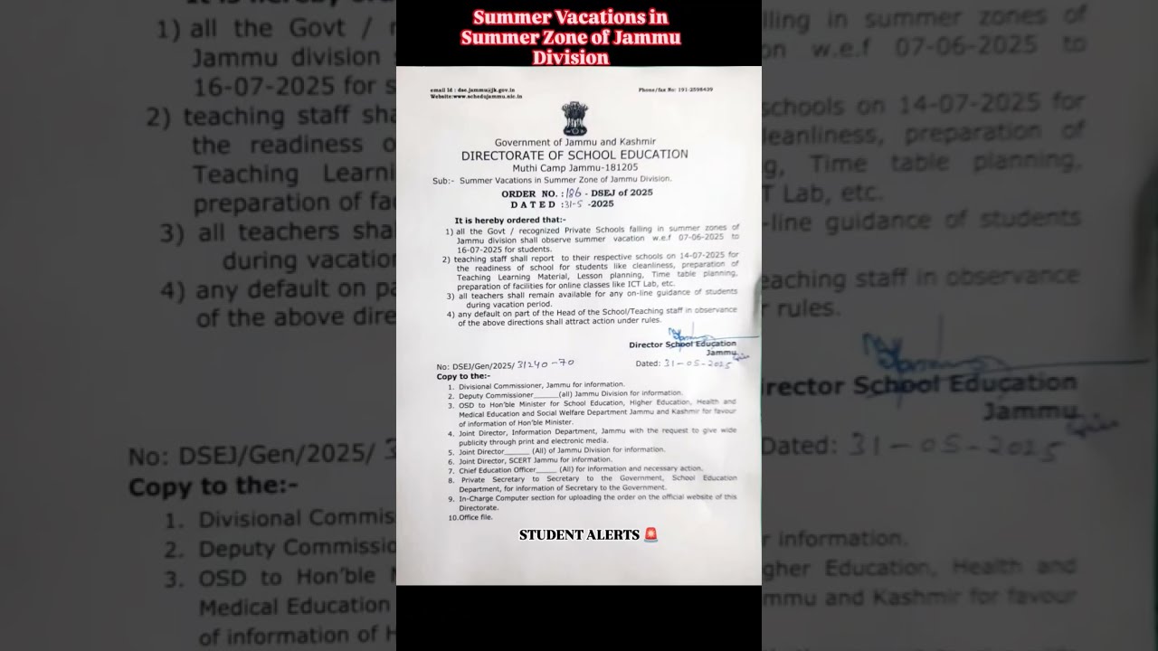 Summer Vacations In Zone Of Jammu Division
