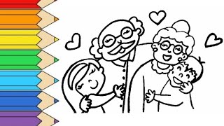 Draw and Color Grandparents with Their GrandchildrenDrawings for Kids