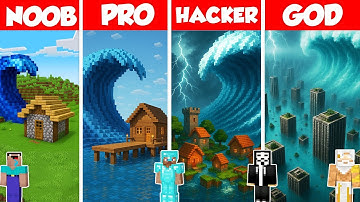 Tsunami Build Battle Challenge - Noob vs Pro vs Hacker vs God - Minecraft Animation