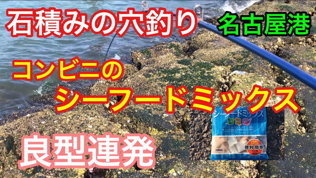 コンビニ シーフードミックスで良型連発 石積みの穴釣り 名古屋港 Youtube コンビニ シーフードミックスで良型連発 石積みの穴釣り 名古屋港 Youtube