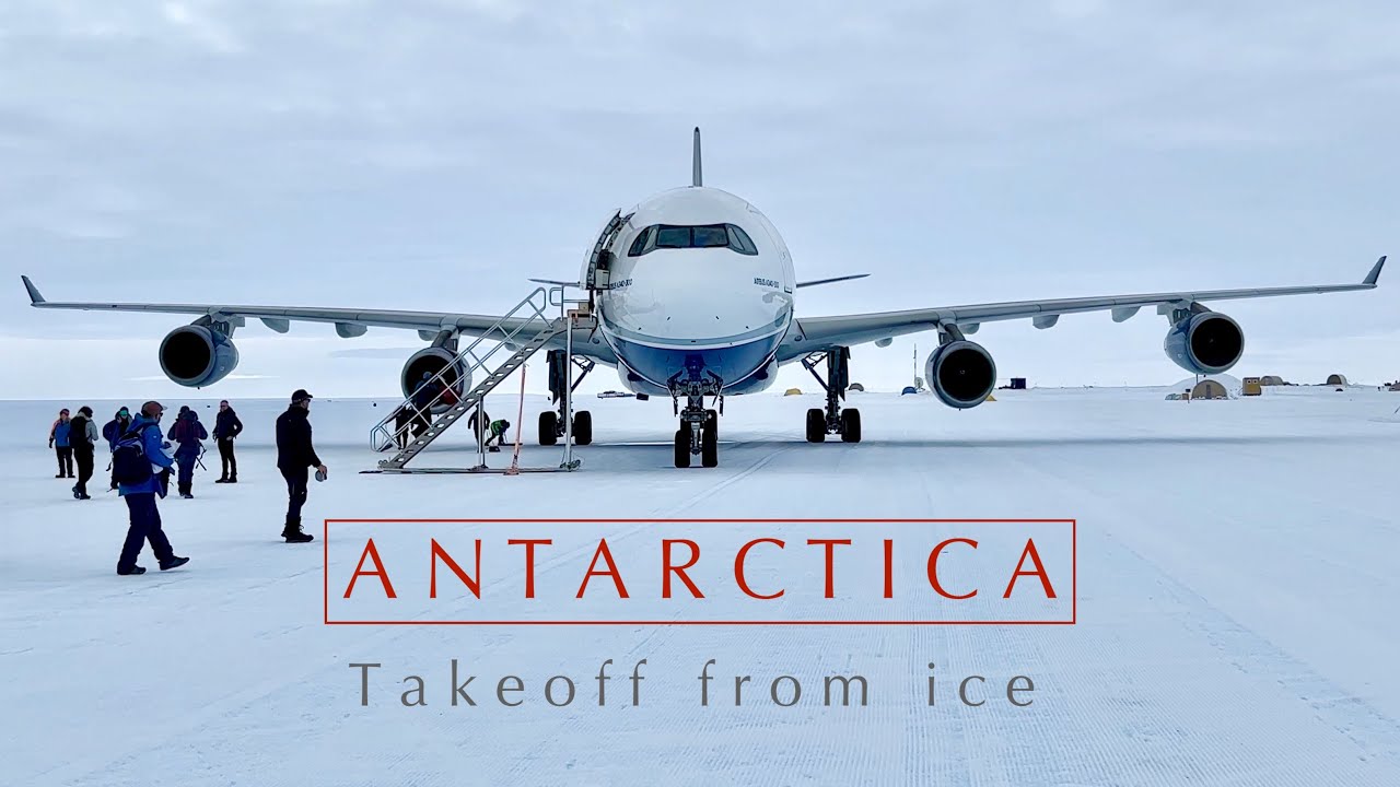 ⁣EXTREME! Airbus A340 takeoff from ice runway in Antarctica | Full flight video in 4K (First Class)