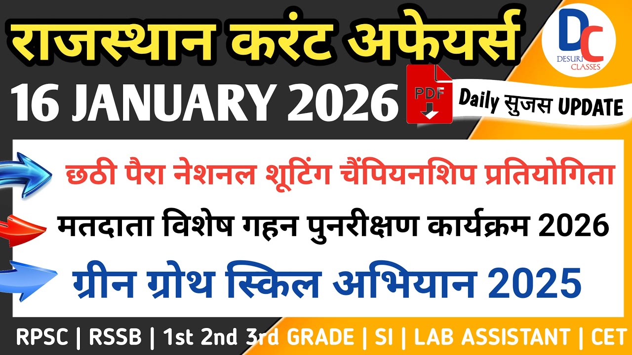 16 JANUARY 2026 Rajasthan current Affairs in Hindi/ Daily सुजस Report ...