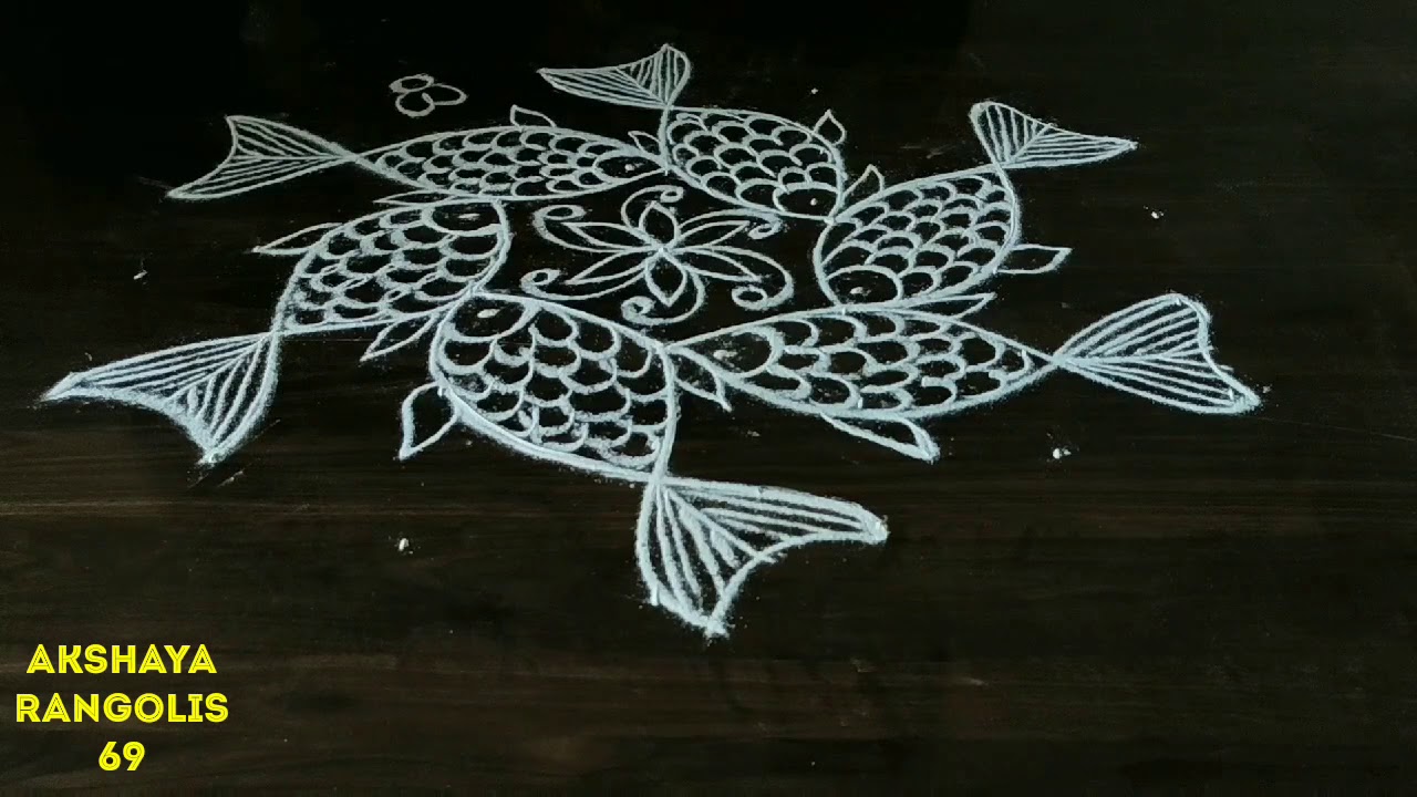 7×4 dots beautiful fishes design Rangoli easy muggulu By Akshaya