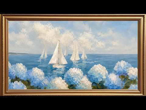 Coastal Sailboat Oil Painting | Silent Ambient Display | No Music No Ads | Gold Frame TV Art 4K