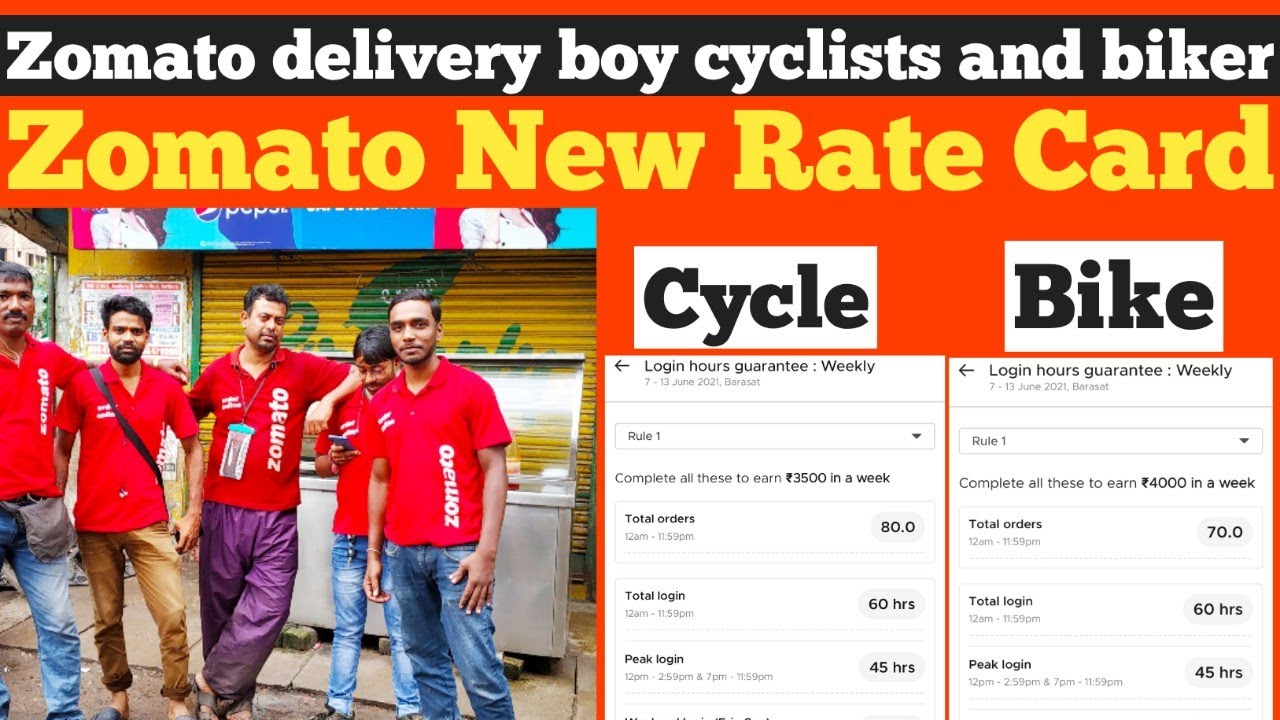Zomato delivery boy rate card Full timer cycle and bike YouTube