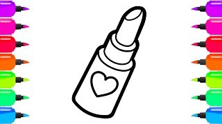How to Draw Lipstick | cute Handbag, Nail Polish and Lips Coloring Page