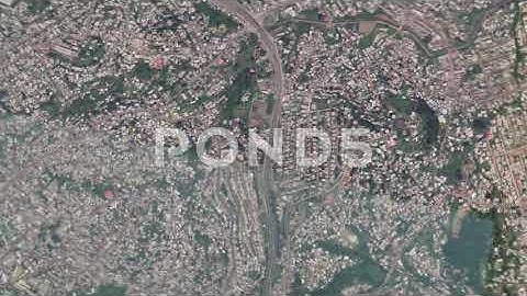 Zoom in from space and focus on Libreville, Gabon. 3D Animation. Background for travel intro.