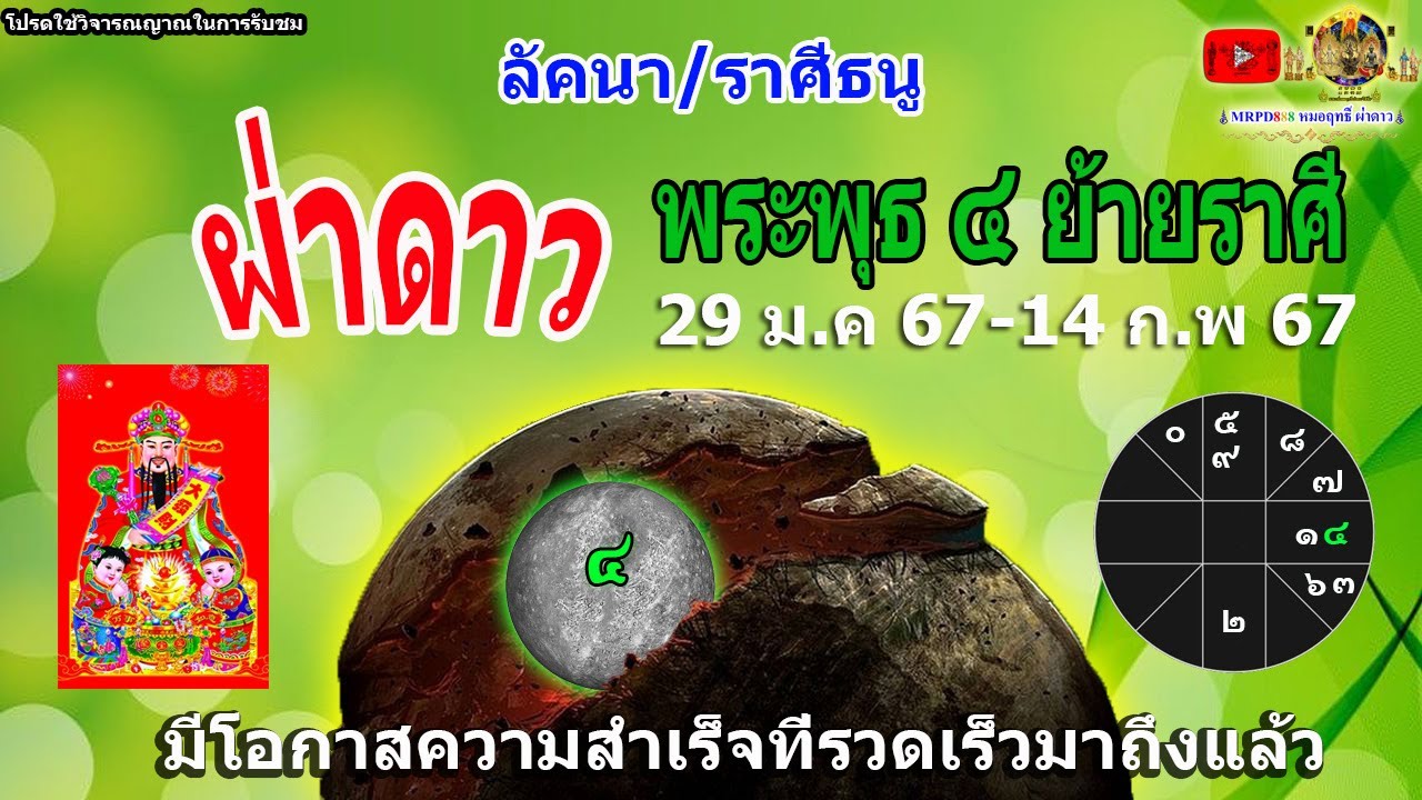 หมอฤทธิ์ ผ่าดาว พระพุธ ๔ ย้ายราศี 29/ม.ค/67 -14/ก.พ/67 ลัคนา/ราศีธนู ...