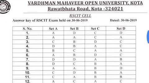 VMOU KOTA RSCIT OFFICIAL ANSWER KEY 30/06/19