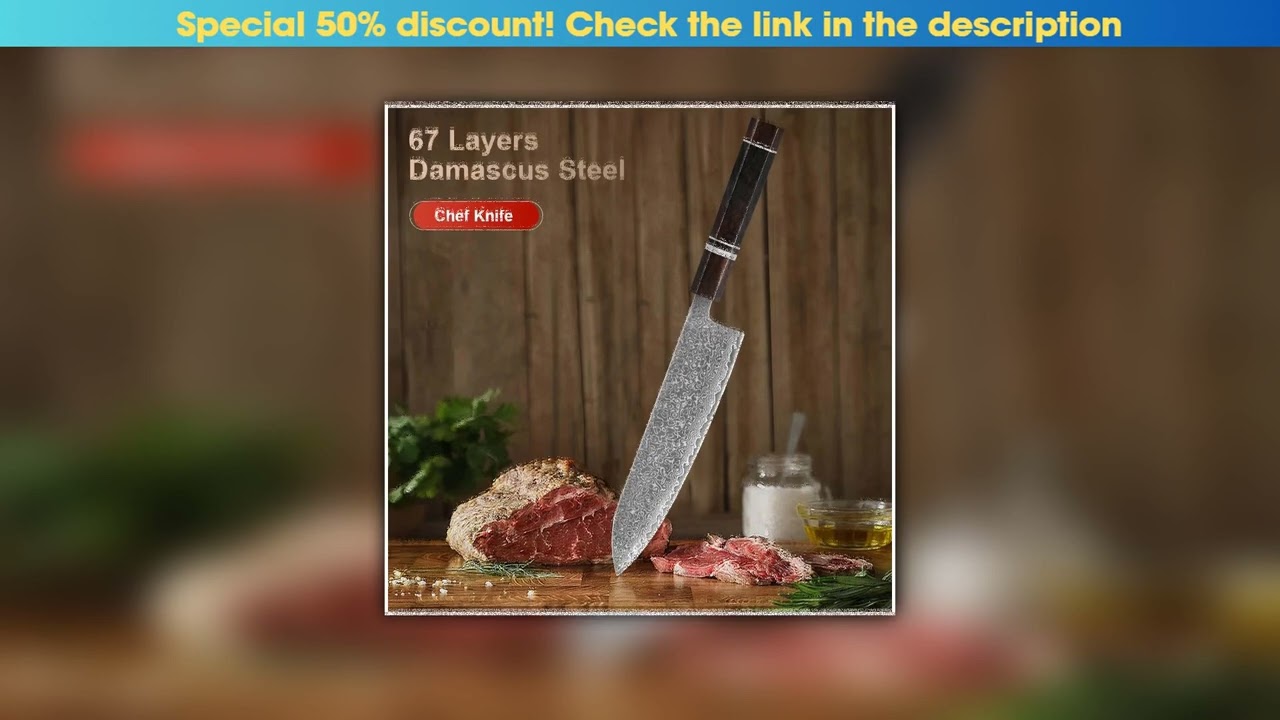 Top 8" Japanese Chef Knife Hand Forged 67 Layer Damascus Steel Kitchen Knives Slicer Meat Sashimi C