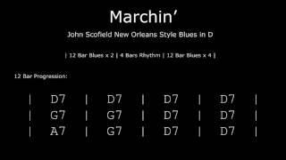 John Scofield Style Backing Track - Marchin' - New Orleans Style Blues in D chords