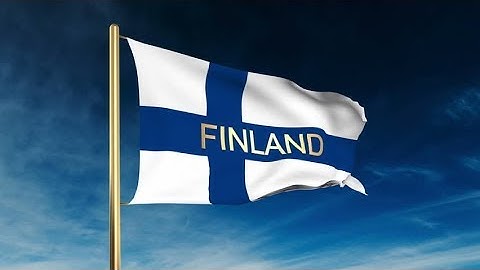 4K Finland flag slider style with title. Waving in the wind with cloud background animation Stock