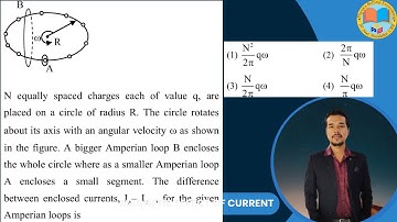 N equally spaced charges each of value q, are placed on a circle of radius R. The circle rotates abo