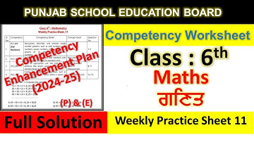 pseb competency based paper class 6th maths worksheet 11 test 2024