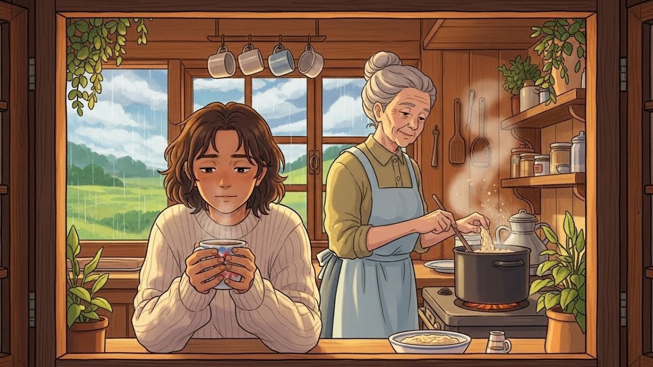 A Rainy Morning in a Small Countryside Kitchen | Slow Living Ghibli-Style ASMR 🌧️