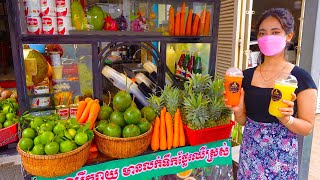 Healthy Delicious! Carrot Juice or Orange Juice? Fresh Fruit Juice Making - Cambodian Street Food