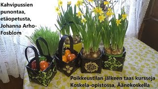 Punotaan kahvipusseista pikkukori sik-sak -tekniikalla X