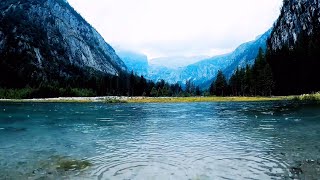 Soft rain on mountain lake | Gentle rain on mountain lake with thunder | Thunderstorm & Water Sounds