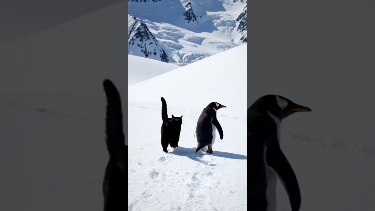 Lonely Penguin found the cat friend