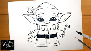 How to Draw Christmas Baby Yoda Step by Step