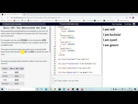 Tutorial 34 - abbreviated hex code for colors - free code camp (Explained)