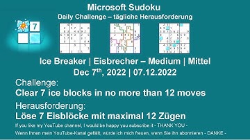 Sudoku Daily Challenges | Ice Breaker – Medium | Dec 7th, 2022