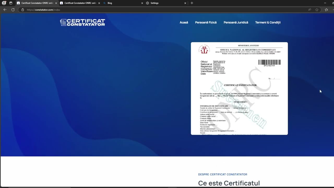Tutorial solicitare certificat constatator ONRC la Registrul Comertului
