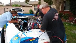 Lew Larson first start up on 468 Big Block Chevy after build.