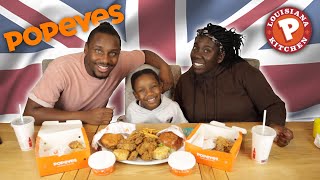EATING UK'S POPEYES CHICKEN FOR FIRST TIME | Mukbang