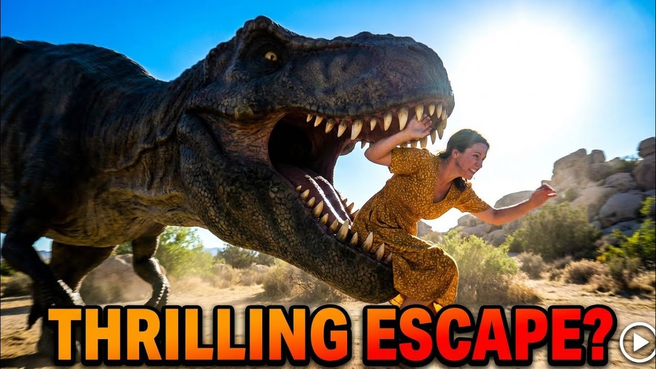 Giant Black Dinosaur Attack! Woman’s Terrifying Escape 😱🦖”