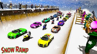 Homem Aranha de Neve e SuperHeróis Desafio em Carros, Motos e Grupo de Suporte - GTA 5 MODS