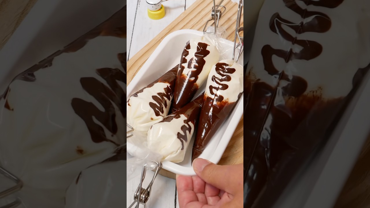 材料3つ！絞り袋で作る「パリパリチョコの濃厚ミルクチョコアイス」 #アイスクリーム #チョコレート #recipe #おうちカフェ #簡単レシピ