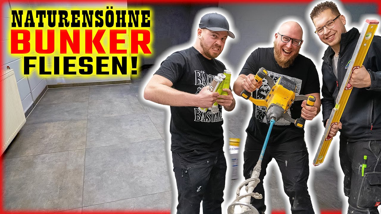 NATURENSÖHNE BUNKER - Fliesen SELBER VERLEGEN mit 80X80cm Feinsteinzeug! | Home Build Solution
