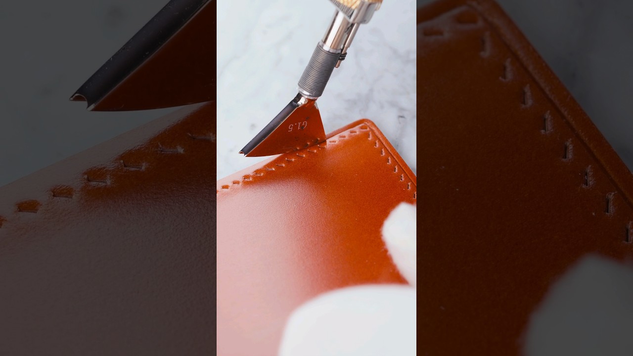 Creasing our beautiful shell cordovan leather with Crimson Hides electric creaser tips 