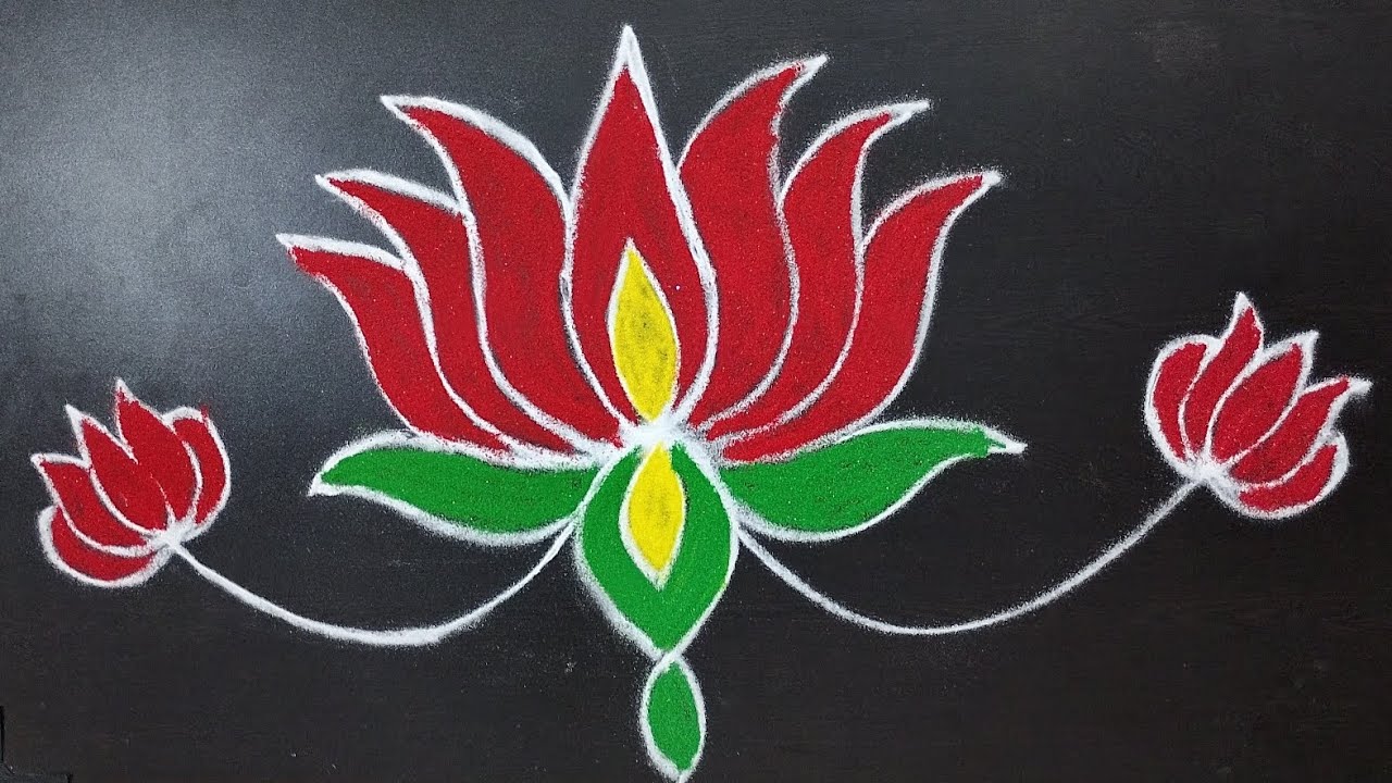 Large Lotus Kolam Design with Colors🪷 #LotusKolam #DailyKolam #FlowerKolam