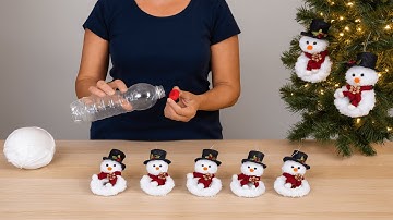 Very easy and cute Snowman 🎅Made with Yarn and Plastic Bottle Materials🌲Christmas Gift😍