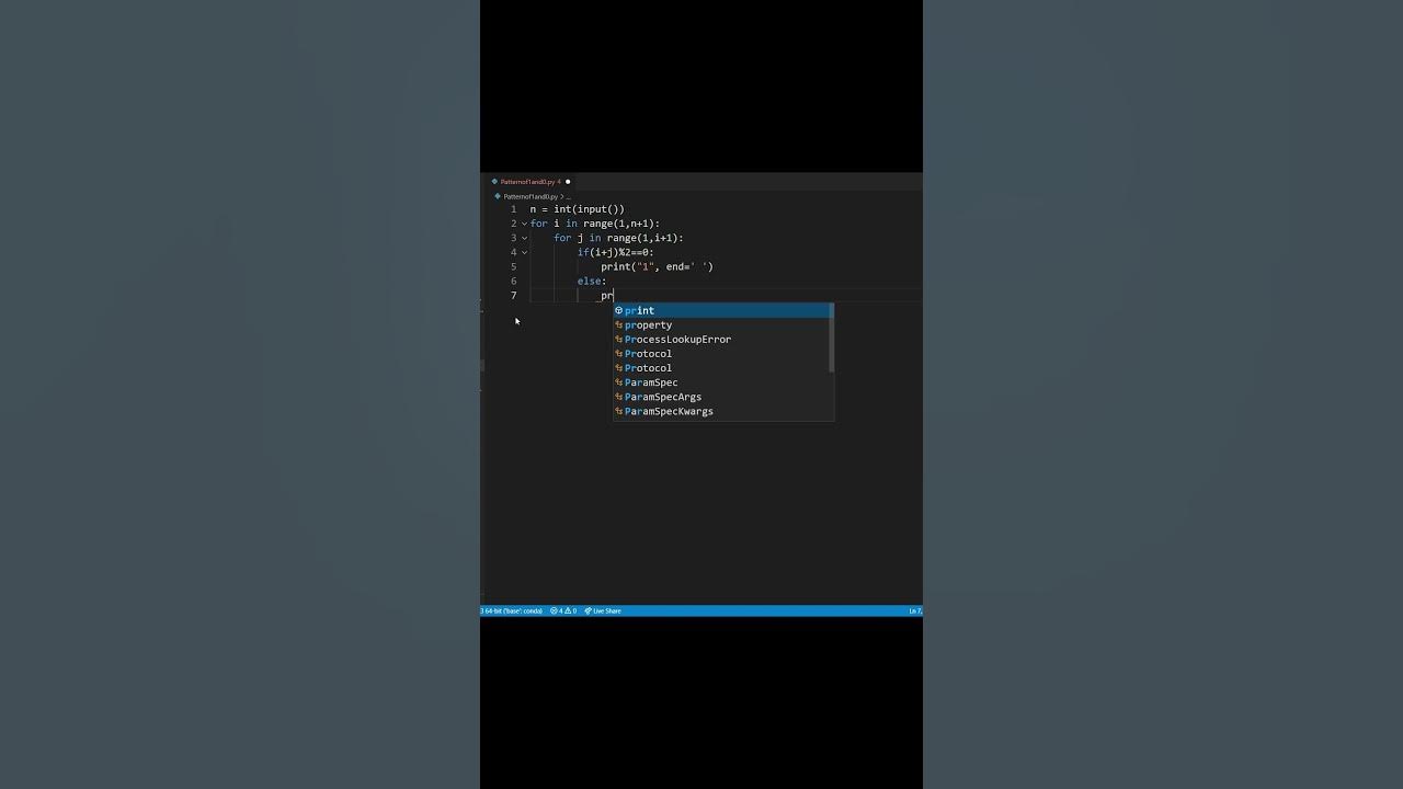 1-0 Half Pyramid Pattern | Python Program | Python Guy #shorts - YouTube