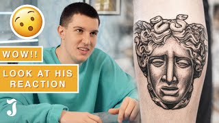 LOOK AT HIS REACTION!! TATTOOS & YACHTS PART I // REALISTIC MEDUSA TATTOO // JANNES DE GROOT TATTOO